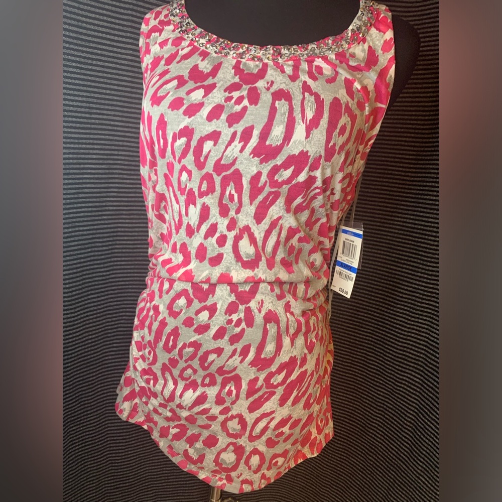INC Pink Leopard Print XL Women's Top NWT Cloudy Leopard Pink Explosive Sequins